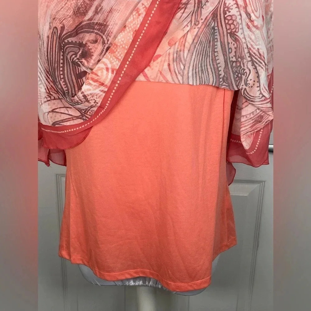 New Directions Layered Coral Poncho Blouse size S NWT - Picture 6 of 7